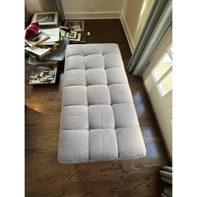 21st Century Transitional Tufted Gray Upholstered Ottoman — Designer Showroom Chicago For Sale - Image 9 of 12