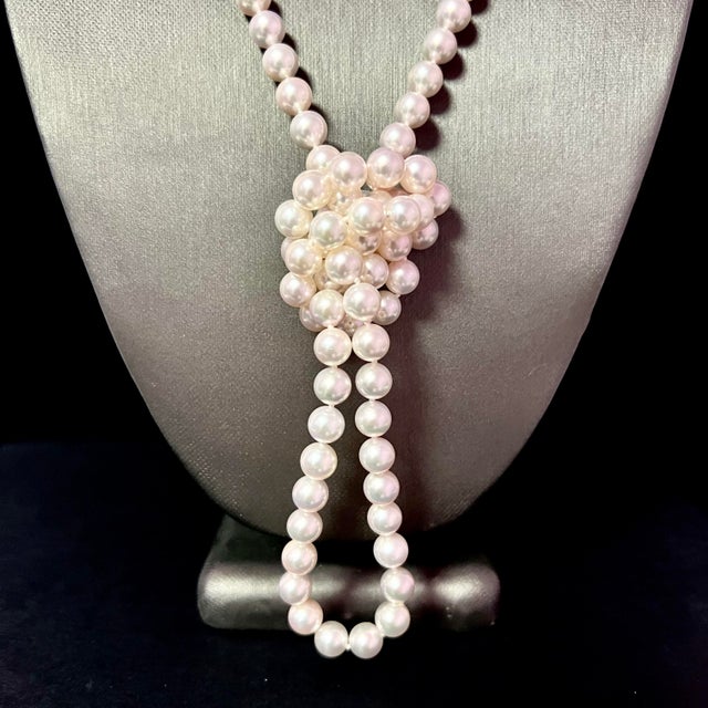 1990s Mikimoto Estate Akoya Pearl Diamond Necklace 36" 18k Gold For Sale - Image 11 of 12