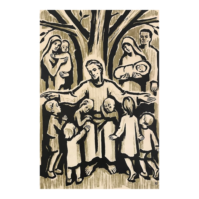 Mid Century Modern Biblical Lithograph For Sale