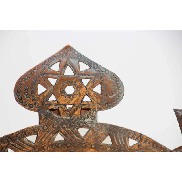 Moroccan Copper Hanukkah Lamp Judaica Menorah For Sale - Image 11 of 13