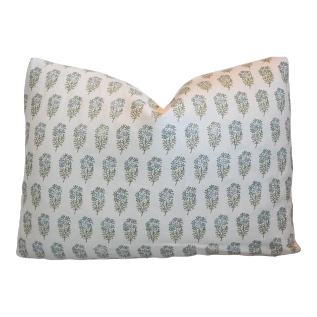 Designer Wells Abbott Floral Blocked Linen Pillow Including the Feather Down Instert For Sale