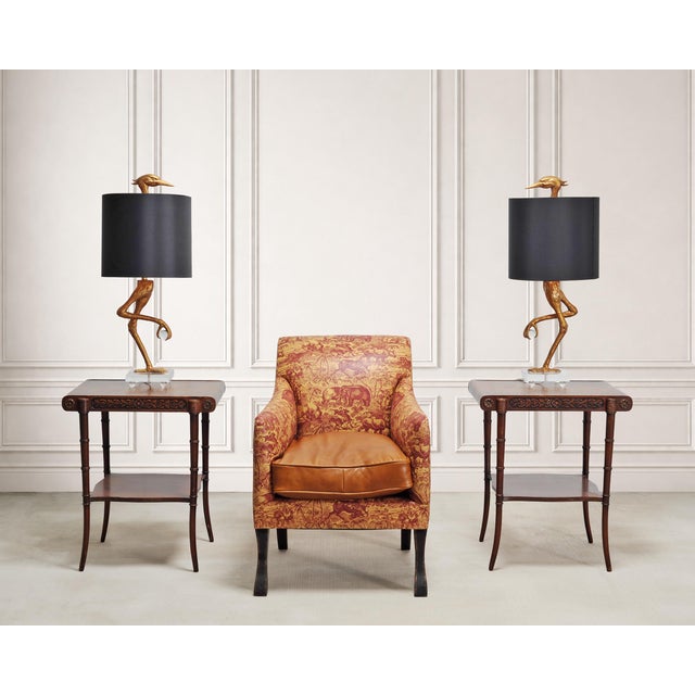 A finely crafted pair of 20th century English drinks tables, side, or occasional tables crafted in a Regency style. Each...