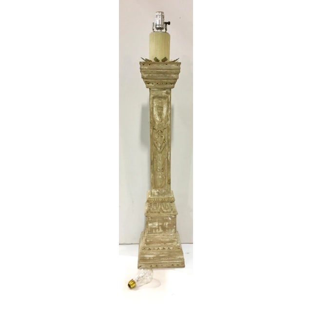 2010s Large Gustavian Style Hand Carved White Washed Montauban Table Lamp For Sale - Image 5 of 6