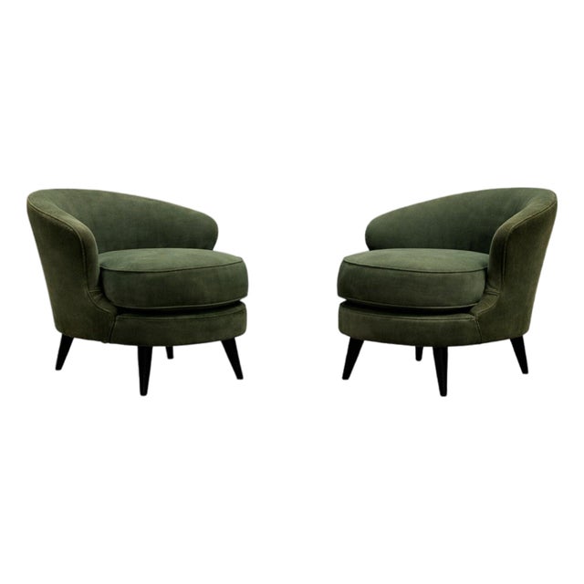 Pair of “Concha” Armchairs in Green Suede, Joaquim Tenreiro, 1960s - Lot 256A For Sale