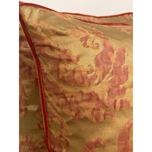 Custom Mariano Fortuny Pillows in Antique Gold & Coral Damask For Sale - Image 11 of 16