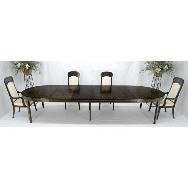 Mid-Century Modern Mastercraft Dark Burl Walnut Oval Leaves Dining Table & 6 Chairs Set For Sale - Image 3 of 12