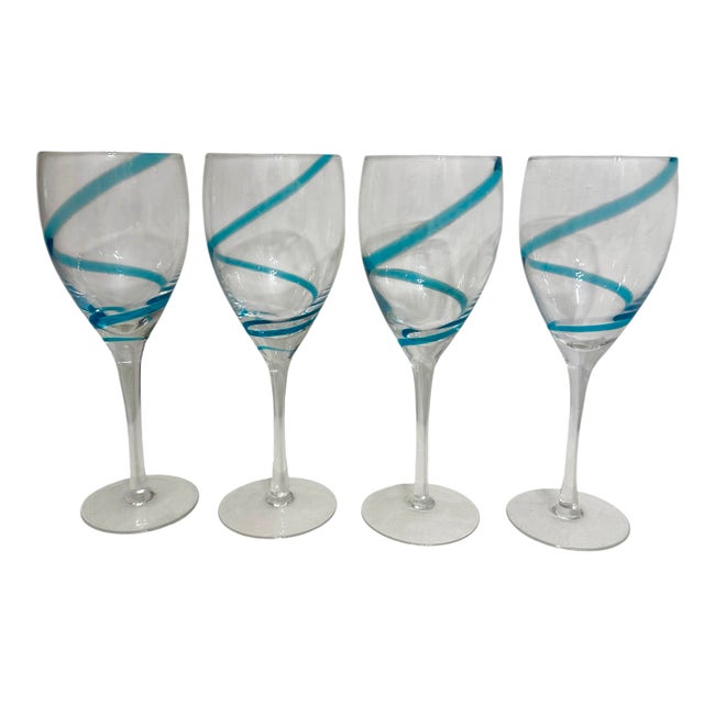 Glass Vintage Pier 1 Imports Swirline Cobalt Blue Wine Glasses - A Set of 4 For Sale - Image 7 of 11