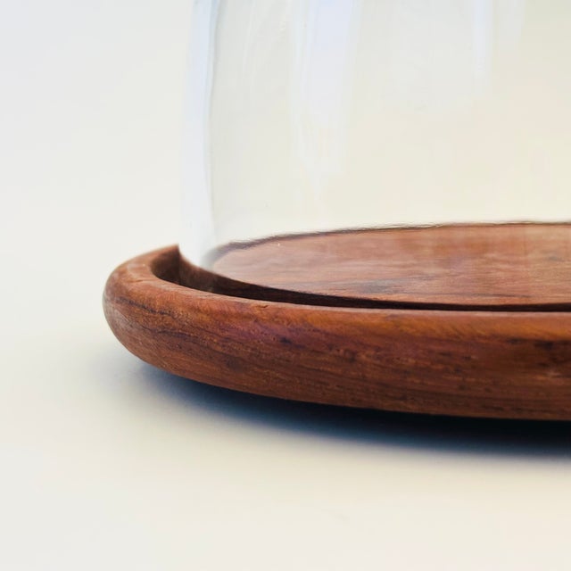 Mid 20th Century Vintage Glass Cloche on Teak Base For Sale - Image 5 of 11