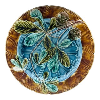 Majolica Chesnut Leaf Plate Sarreguemines, Circa 1890 For Sale