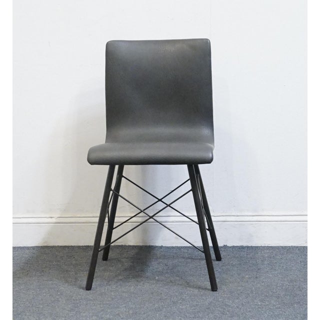 Contemporary Four Hands Furniture Irondale Diaw Collection Industrial Modern Style Faux Black Leather Dining Side Chair W. Waxed Iron Legs For Sale - Image 3 of 8