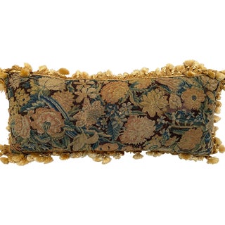 Vintage Floral Aubusson Lumbar Pillow For Sale