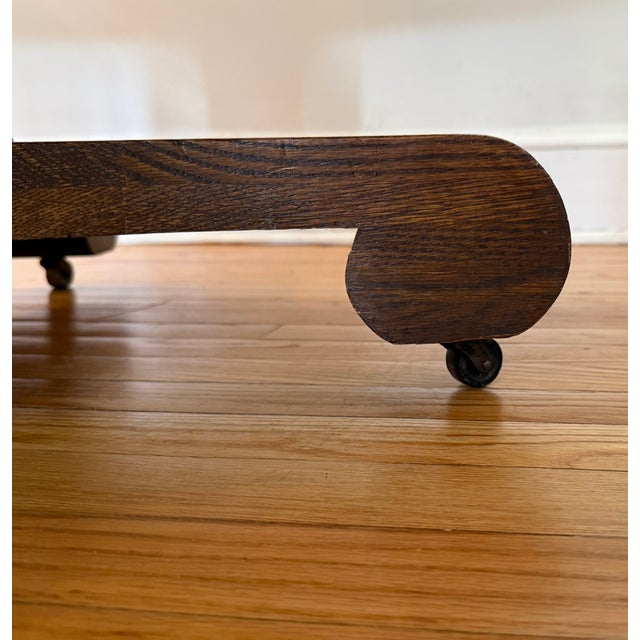 Brown Antique Arts & Crafts Tiger Oak Dining Table on Pedestal Base With 54" Round Top For Sale - Image 8 of 9