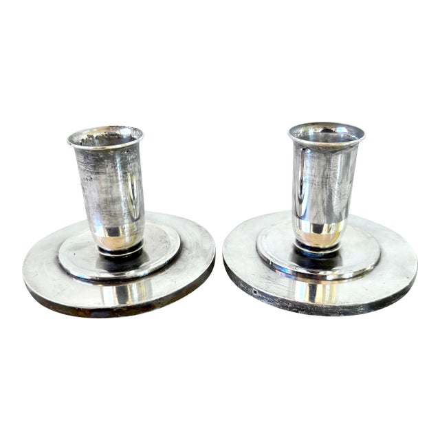 1940s Georg Jensen Sterling Silver Art Deco Candlesticks 748 For Sale