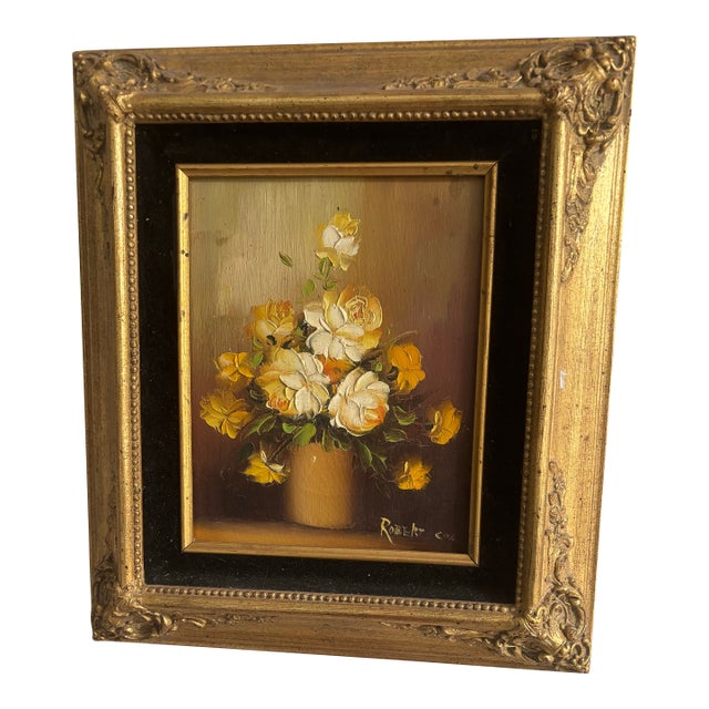 Vintage Still Life Robert Cox (Listed Artist) Original Oil Painting Yellow Roses For Sale