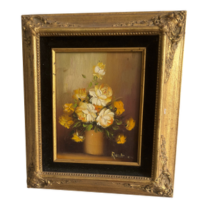 Vintage Still Life Robert Cox (Listed Artist) Original Oil Painting Yellow Roses
