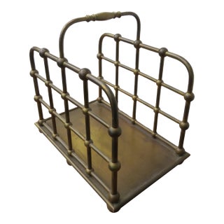 Victorian Early 1900s Brass Large Newspaper Magazine Books Rack For Sale