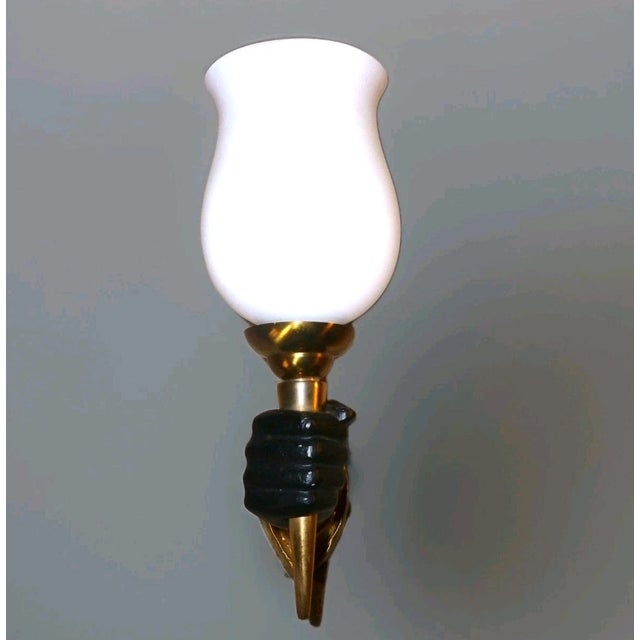 1950 French Regency Gilt and Patinated Bronze Hand Torch Wall Sconce by Andre Arbus For Sale - Image 11 of 12