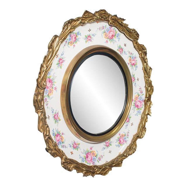 1930s Vintage English Ceramic Convex Mirror For Sale