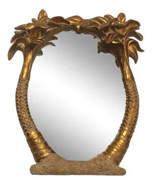 Vintage Hand Painted Gold Palm Tree Mirror