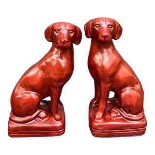 Red Leather Labrador Bookends - a Pair For Sale