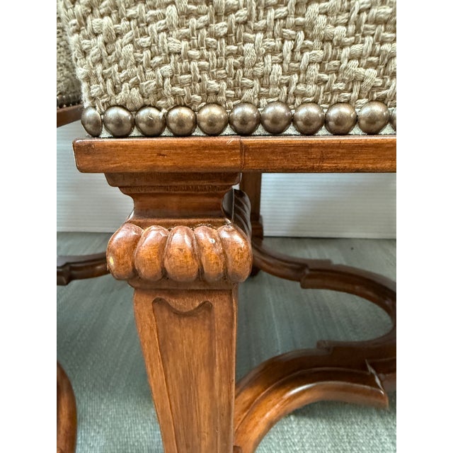Brown Charles Pollock Reproductions Carved Wood High-Back Armchairs, Pair For Sale - Image 8 of 12