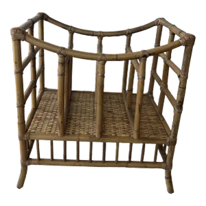 Vintage Rattan Bamboo Oversized Magazine Rack Holder Stand