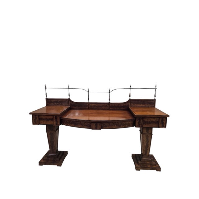 Brown Late 19th Century Monumental Antique English Regency Revival Flame Mahogany Executive Desk For Sale - Image 8 of 12