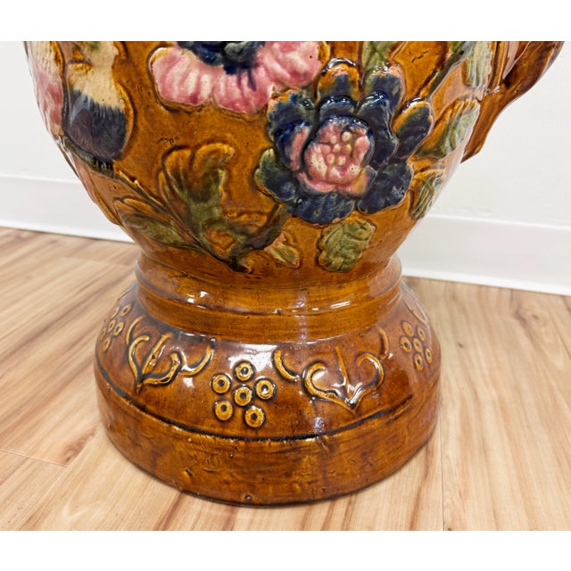 Vintage Majolica Style Floral Elephant Garden Stool For Sale - Image 10 of 12