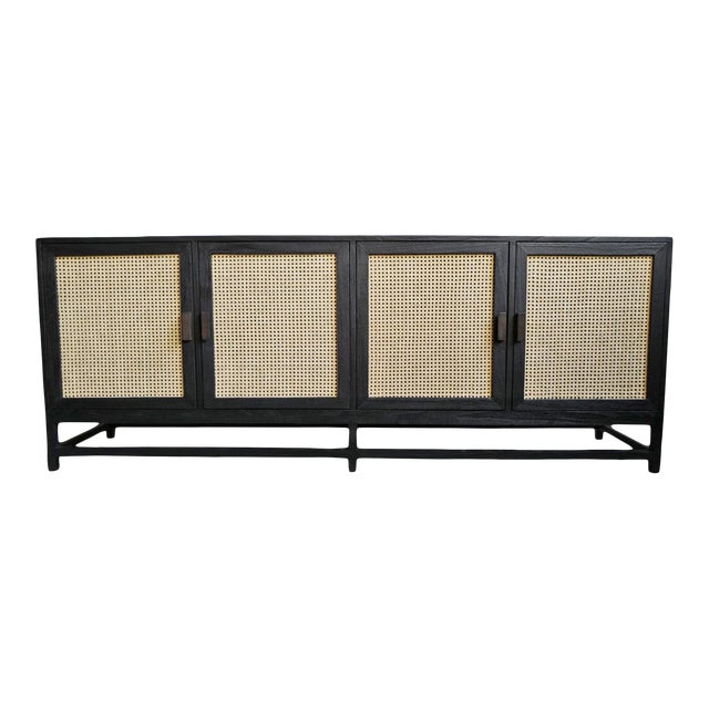 Modern Black Cane Door Sideboard Credenza Chairish