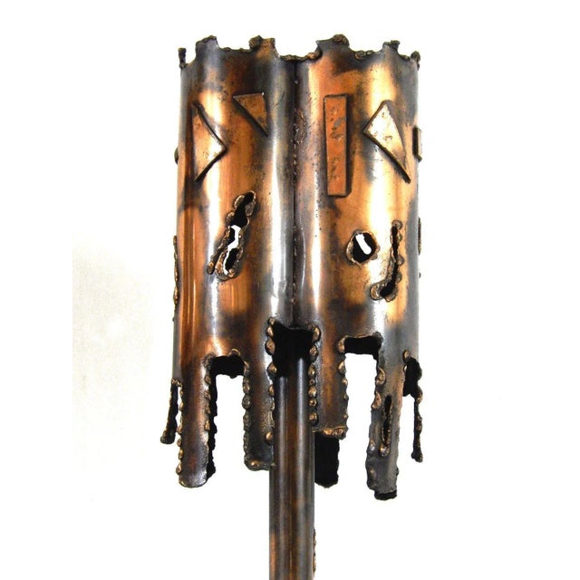 2 Mid-Century Modern Brutalist torch-cut metal/copper table lamps (by Tom Greene?). Excellent vintage condition. Lamps...
