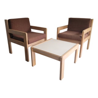 Vintage Armchairs and Coffee Table by André Sornay, 1980s, Set of 3 For Sale