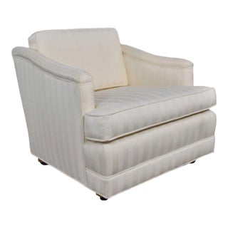 Mid-Century Modern Off White Tone on Tone Stripe Lounge Chair on Rolling Casters For Sale