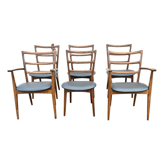 Fine MCM Danish Modern Floating Seat Sculptural Dining Chair Set 6 For Sale