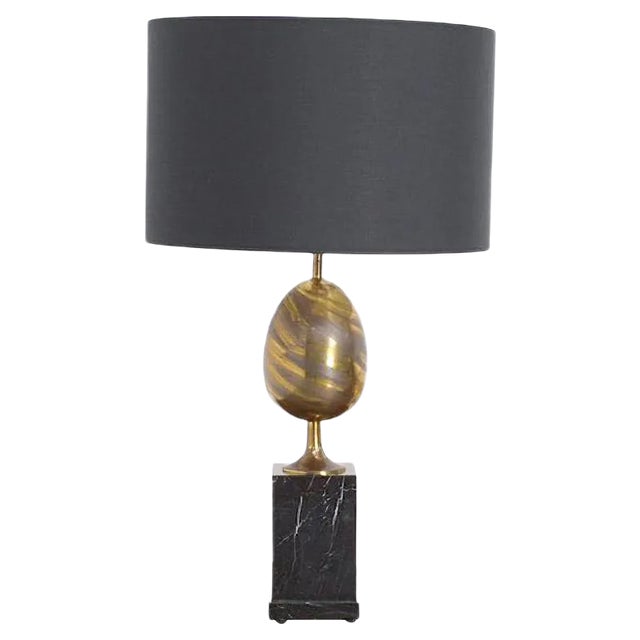 Black Marble and Brass Table Lamp, 1970s For Sale