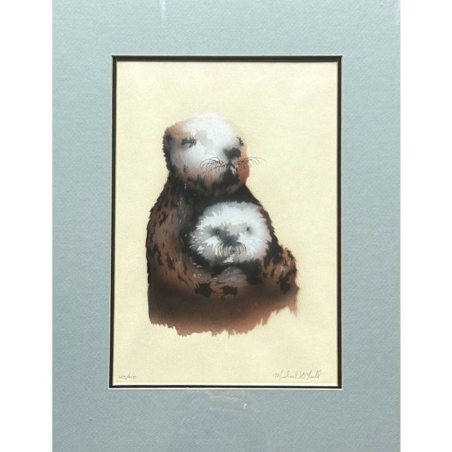 Impressionist Original Vintage Framed Color Lithograph of Sea Otters by Michael O’Neill For Sale - Image 3 of 5
