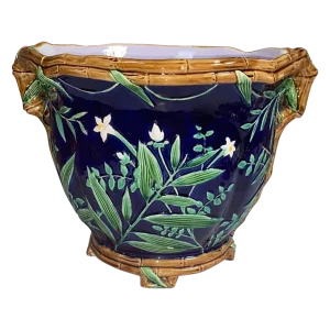 19th Century Majolica Minton Bamboo & Flowers Jardiniere