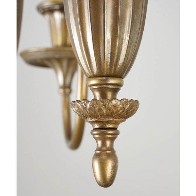 Restored Vintage Colonial Five Arm Brass Chandelier For Sale - Image 4 of 7