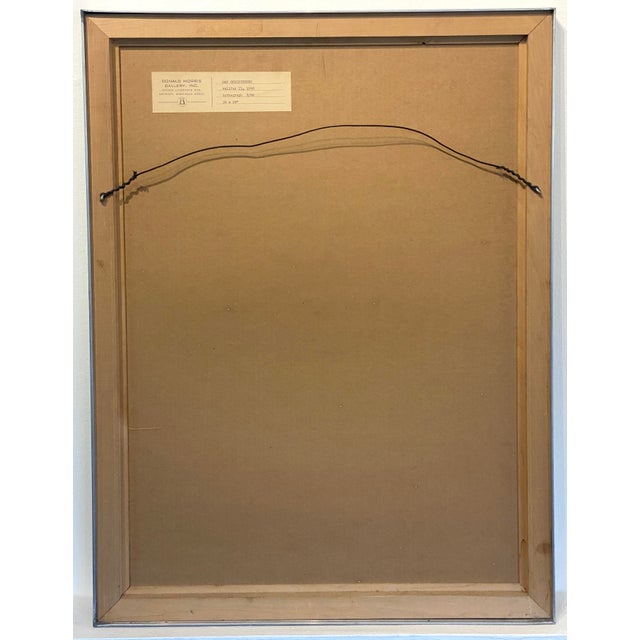 Vintage colorful line lithography print with an almost spray painted feel to the line quality. Brown, blue, yellow, green...