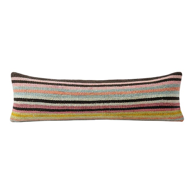 Striped Kilim Lumbar Pillow Cover 9'' X 22'' For Sale