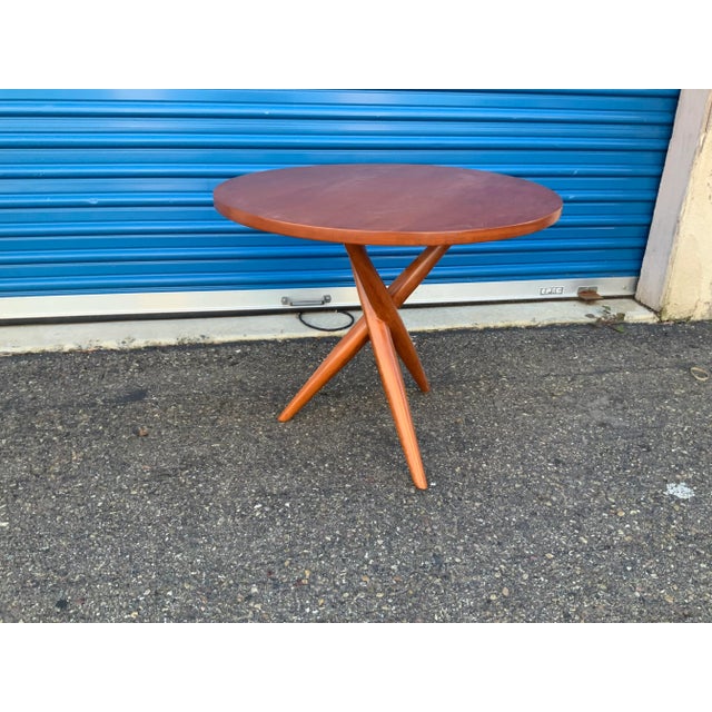 Wood Solid Cherry Mid Century Modern Tripod End Table For Sale - Image 7 of 10