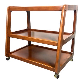 Mid Century Modern Rolling Wooden Bar Cart For Sale