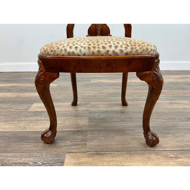Vintage Queen Anne Burl Walnut Dining Chairs With Leopard Velvet Seats — Set of 8 For Sale - Image 11 of 18