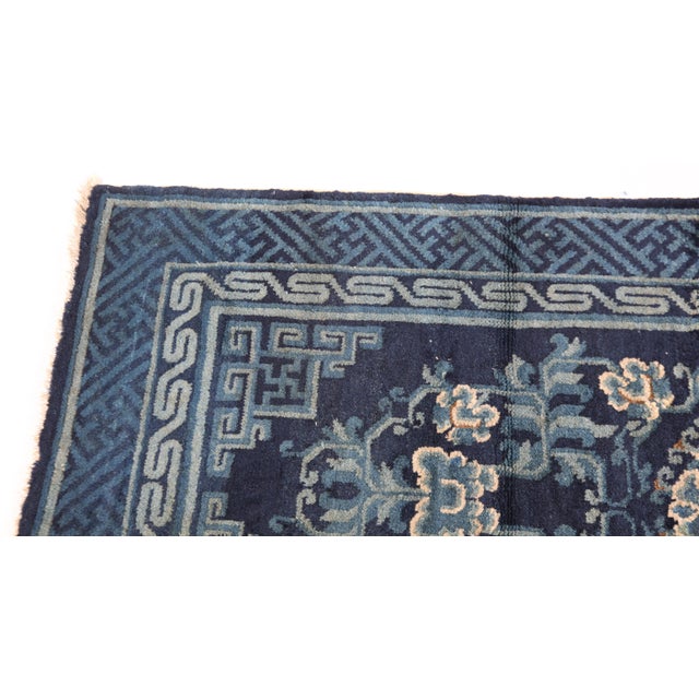Antique Chinese Peking Rug With Floral Medallion in Deep Indigo Color -2' 4'' X 4' 5'' For Sale - Image 4 of 11