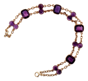 1940's 14k Rose Gold Faceted and Cabochon Fine Amethyst Link Bracelet