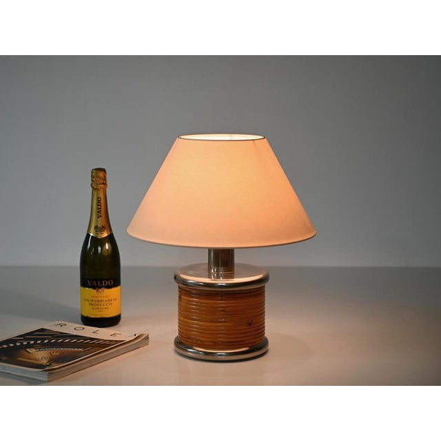 Mid-Century Table Lamp in Rattan and Chrome attributed to Vivai del Sud, Italy, 1970s For Sale - Image 13 of 15