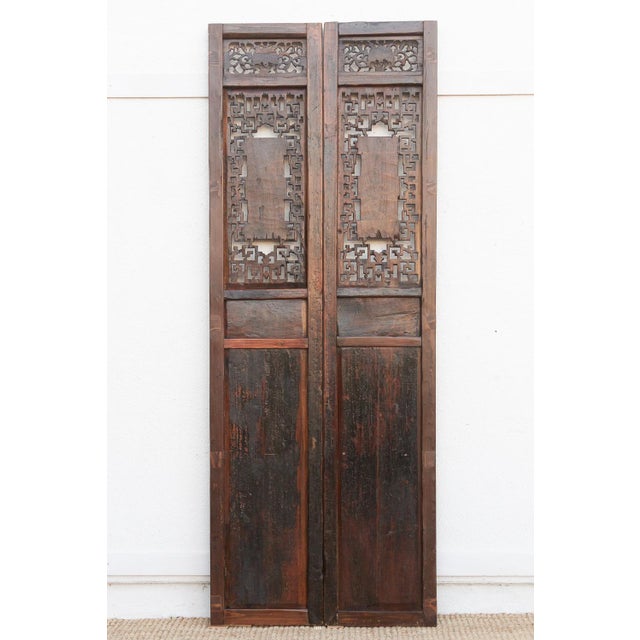 Brown Monumental 103" Tall Chinese Lattice Door Screens, a Pair For Sale - Image 8 of 10