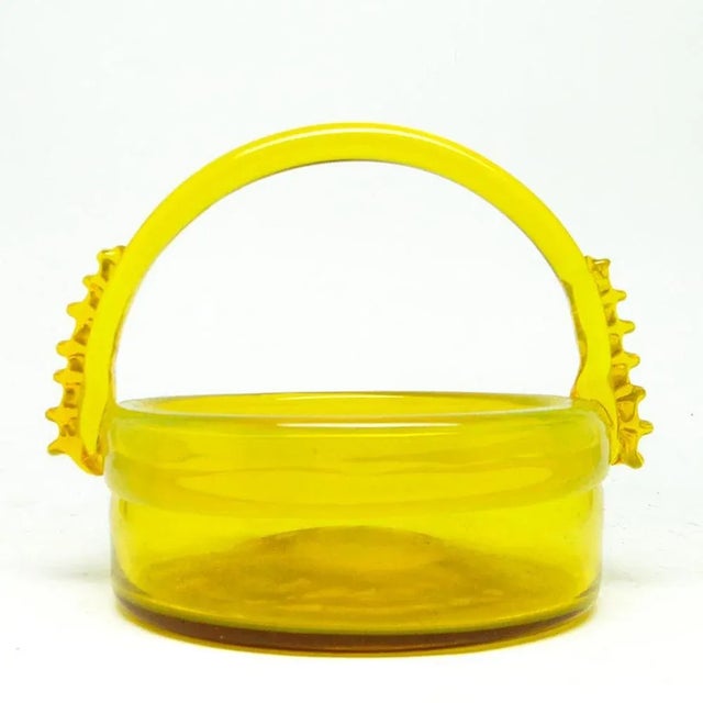 Yellow Postmodern Bowl on Stand from Cracow Glassworks, Poland, 1970s For Sale - Image 8 of 8