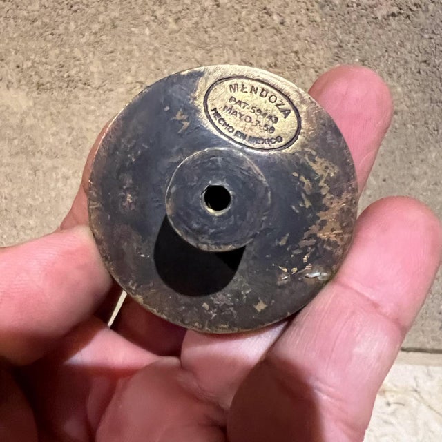 1950s Pepe Mendoza Round Pull Knob Malachite Brass Mexican Modernism For Sale - Image 5 of 6