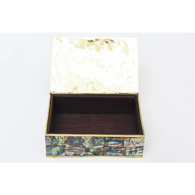 Vintage Restored MCM Brass Turtle, Abalone and Rosewood Hinged Box, 1950's For Sale - Image 9 of 13