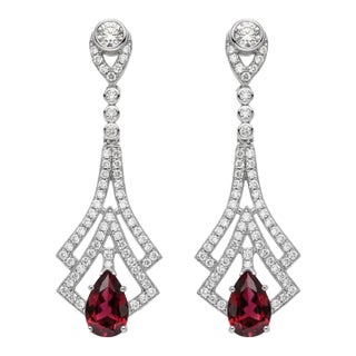 Art Deco Style Garnet and Colorless Topaz Drop Earrings Silver, Gold, A Pair For Sale